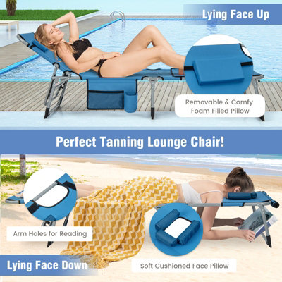 Costway Outdoor Folding Chaise Lounger Patio Lounge Chair Portable Beach Recliner 5-position Adjustable