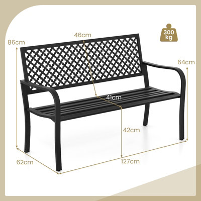 Costway Outdoor Garden Bench 2-Person Heavy Duty Metal Bench w/ Backrest - 3