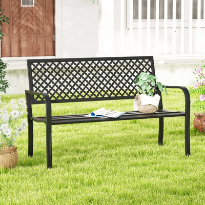 Costway Outdoor Garden Bench 2-Person Heavy Duty Metal Bench w/ Backrest - 4