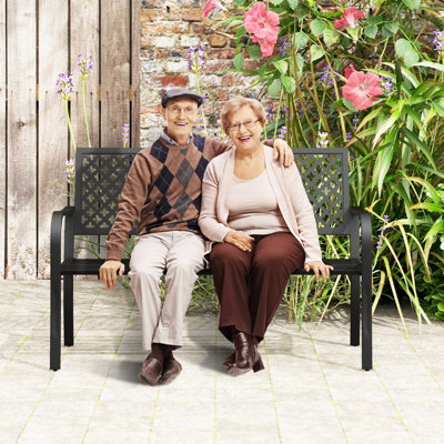Costway Outdoor Garden Bench 2-Person Heavy Duty Metal Bench w/ Backrest - 5