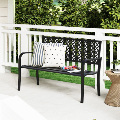 Costway Outdoor Garden Bench 2-Person Heavy Duty Metal Bench w/ Backrest - 6