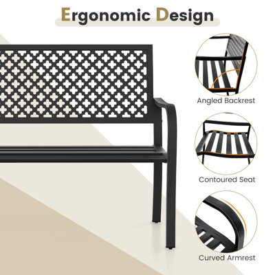Costway Outdoor Garden Bench 2-Person Heavy Duty Metal Bench w/ Backrest - 8