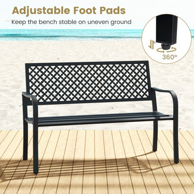 Costway Outdoor Garden Bench 2-Person Heavy Duty Metal Bench w/ Backrest - 9