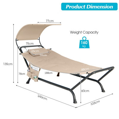 Costway Outdoor Hammock Patio Chaise Lounge Chair with Canopy