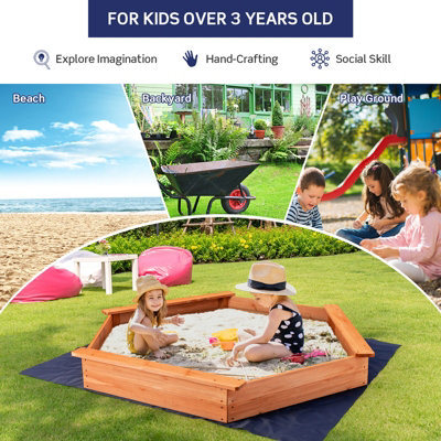 Costway Outdoor Kids Sand Pit Hexagon Ball Box W/ Bottom Cover