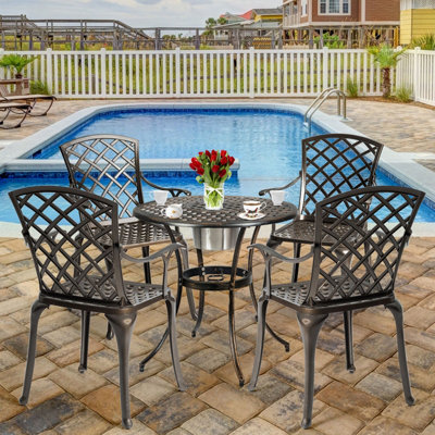 Costway Outdoor Metal Dining Chairs Set of 2 Cast Aluminum Patio Chairs - 4