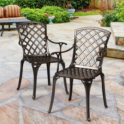Costway Outdoor Metal Dining Chairs Set of 2 Cast Aluminum Patio Chairs - 5
