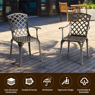 Costway Outdoor Metal Dining Chairs Set of 2 Cast Aluminum Patio Chairs - 7