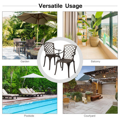 Costway Outdoor Metal Dining Chairs Set of 2 Cast Aluminum Patio Chairs - 8