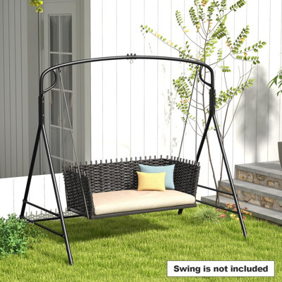 Costway Outdoor Metal Swing Frame Sturdy A Shaped Porch Swing Stand w Extra Side Bars