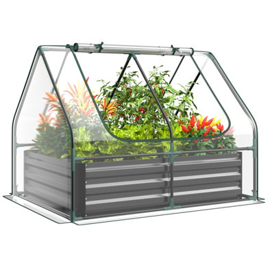 Costway Outdoor Mini Greenhouse w/ Roll-up Zipper Doors & Raised Garden Bed 127 x 95 x 93 cm