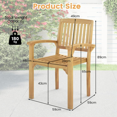 COSTWAY Outdoor Patio Chair Teak Wood Armchair with Slatted Seat Wooden ...