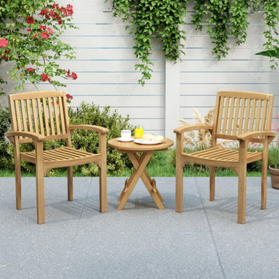 COSTWAY Outdoor Patio Chair Teak Wood Armchair with Slatted Seat Wooden ...