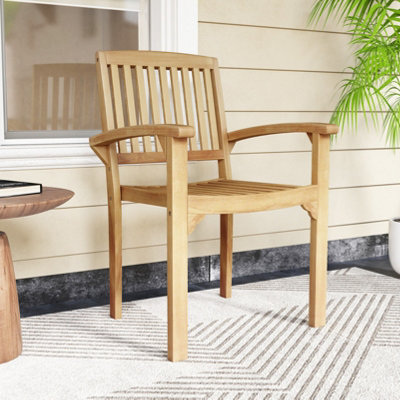 COSTWAY Outdoor Patio Chair Teak Wood Armchair with Slatted Seat Wooden ...