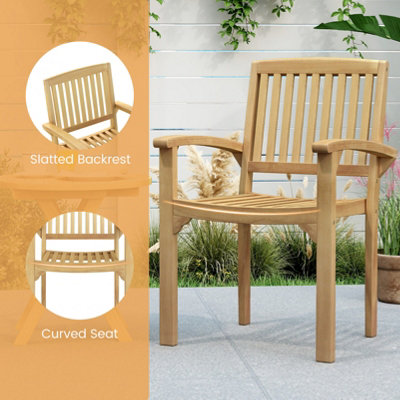 COSTWAY Outdoor Patio Chair Teak Wood Armchair with Slatted Seat Wooden ...