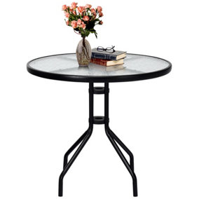 Costway Outdoor Patio Table Round Coffee Tea TableTempered GlassTop with Umbrella Hole