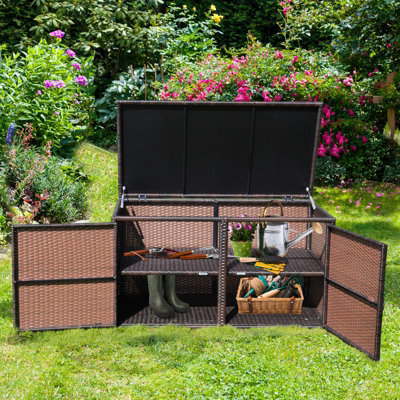 Costway Outdoor PE Wicker Storage Box 330L Garden Patio Storage Container
