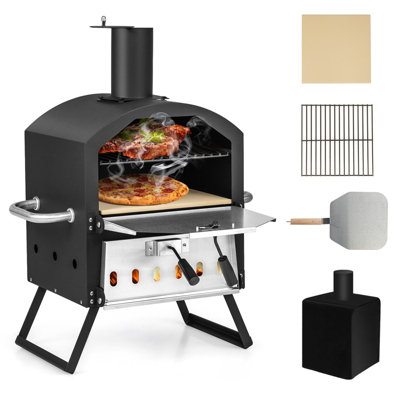 Costway Outdoor Pizza Oven 2-layer Pizza Oven Wood Fired Pizza Maker W/ Pizza Stone