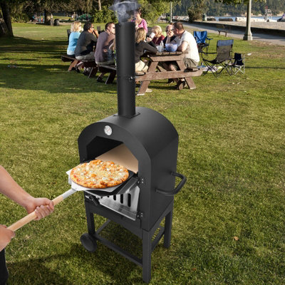 Costway Outdoor Pizza Oven Wood-fired Pizza Maker Pizza Stone with Waterproof Cover - 3