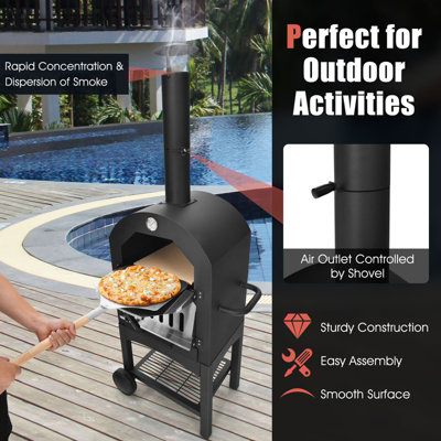 Costway Outdoor Pizza Oven Wood-fired Pizza Maker Pizza Stone with Waterproof Cover - 4