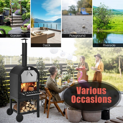 Costway Outdoor Pizza Oven Wood-fired Pizza Maker Pizza Stone with Waterproof Cover - 9
