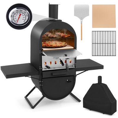 Costway Outdoor Pizza Oven Wood Fired Pizza Maker w/ Thermometer & Cooking Grill