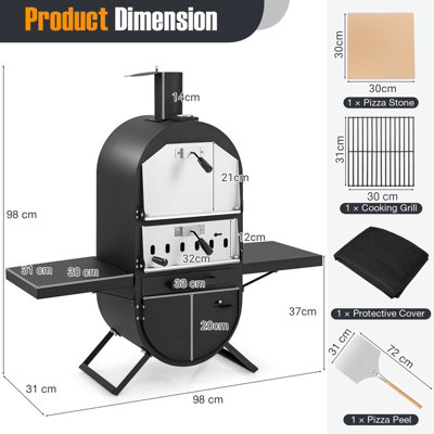 Costway Outdoor Pizza Oven Wood Fired Pizza Maker w/ Thermometer & Cooking Grill