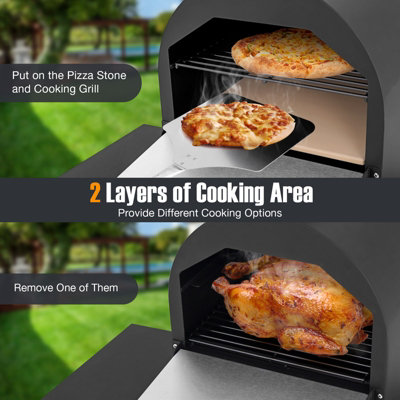 Costway Outdoor Pizza Oven Wood Fired Pizza Maker w/ Thermometer & Cooking Grill - 3