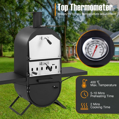 Costway Outdoor Pizza Oven Wood Fired Pizza Maker w/ Thermometer & Cooking Grill - 4