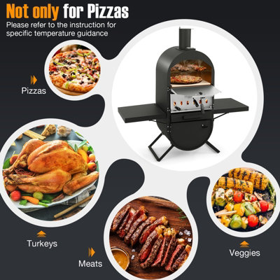 Costway Outdoor Pizza Oven Wood Fired Pizza Maker w/ Thermometer & Cooking Grill - 6