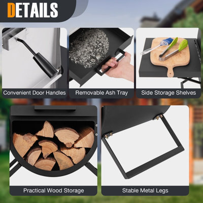 Costway Outdoor Pizza Oven Wood Fired Pizza Maker w/ Thermometer & Cooking Grill - 8