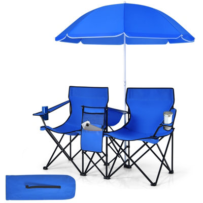 Costway Outdoor Portable Double Camping Chair Folding Picnic Chairs W Umbrella Ice Bag DIY at B Q