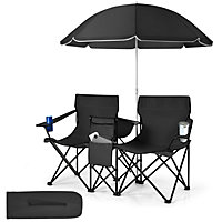 Costway Outdoor Portable Double Camping Chair Folding Picnic Chairs W/ Umbrella & Ice Bag