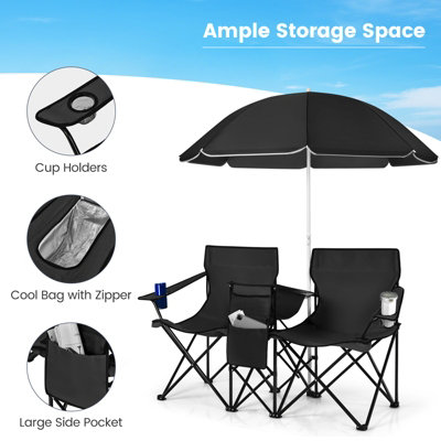 Camping chair with umbrella holder sales