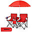 Costway Outdoor Portable Double Camping Chair Folding Picnic Chairs W/ Umbrella & Ice Bag