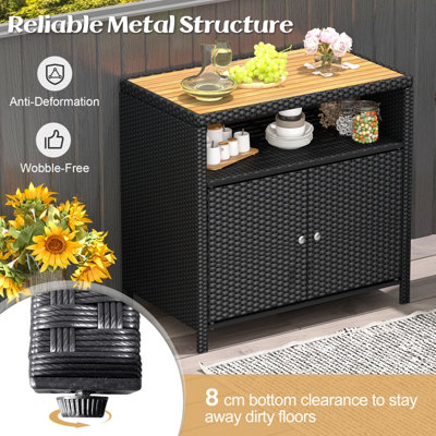 Costway Outdoor Rattan Storage Cabinet Garden Patio Sideboard Buffet Cabinet