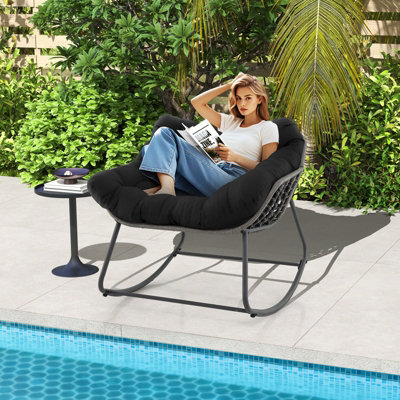 COSTWAY Outdoor Rocking Chair Oversized Patio PE Wicker Garden Egg