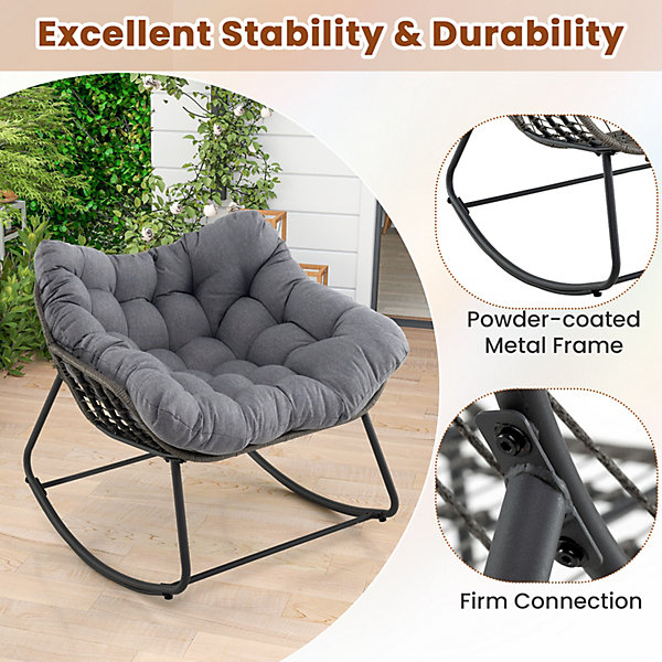 COSTWAY Outdoor Rocking Chair Oversized Patio PE Wicker COSTWAY Outdoor Rocking Chair Oversized Patio PE Wicker