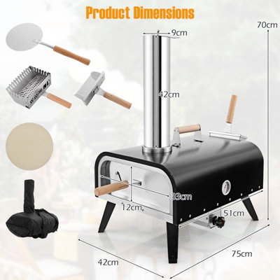 Costway Outdoor Rotatable Pizza Oven w/ 30cm Pizza Stone Multi-Fuel Wood Pellet Pizza Stove
