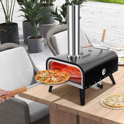 Costway Outdoor Rotatable Pizza Oven w/ 30cm Pizza Stone Multi-Fuel Wood Pellet Pizza Stove