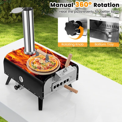 Costway Outdoor Rotatable Pizza Oven w/ 30cm Pizza Stone Multi-Fuel Wood Pellet Pizza Stove