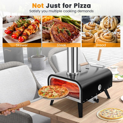 Costway Outdoor Rotatable Pizza Oven w/ 30cm Pizza Stone Multi-Fuel Wood Pellet Pizza Stove