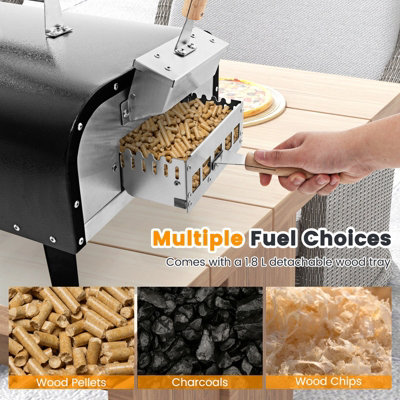 Costway Outdoor Rotatable Pizza Oven w/ 30cm Pizza Stone Multi-Fuel Wood Pellet Pizza Stove