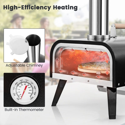 Costway Outdoor Rotatable Pizza Oven w/ 30cm Pizza Stone Multi-Fuel Wood Pellet Pizza Stove