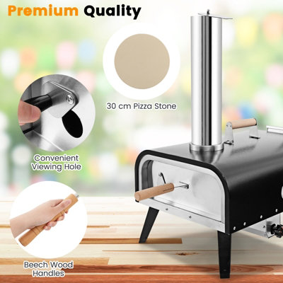 Costway Outdoor Rotatable Pizza Oven w/ 30cm Pizza Stone Multi-Fuel Wood Pellet Pizza Stove
