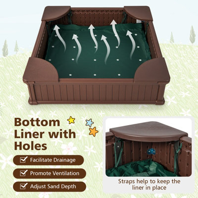 Costway Outdoor Sandbox Kids Sand Pit 4 Corner Seats Ground Liner Sandpit W/Oxford Cover - 4
