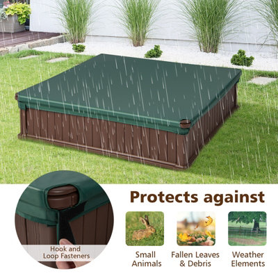 Costway Outdoor Sandbox Kids Sand Pit 4 Corner Seats Ground Liner Sandpit W/Oxford Cover - 5