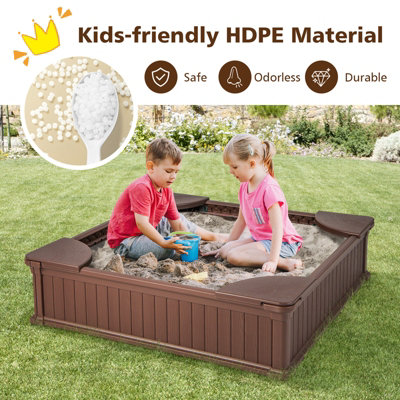 Costway Outdoor Sandbox Kids Sand Pit 4 Corner Seats Ground Liner Sandpit W/Oxford Cover - 6