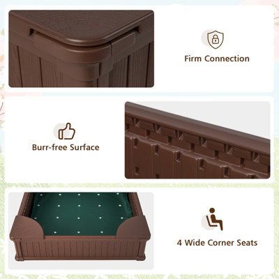 Costway Outdoor Sandbox Kids Sand Pit 4 Corner Seats Ground Liner Sandpit W/Oxford Cover - 7