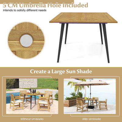 Costway Outdoor Square Dining Table Acacia Wood Patio Bistro Table w ...